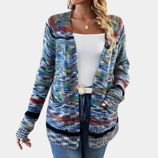 Rainbow striped open front cardigan