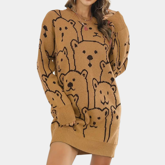 Stylish bear jacquard sweater dress