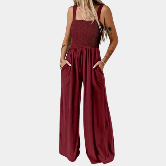 Solid color wide leg jumpsuit