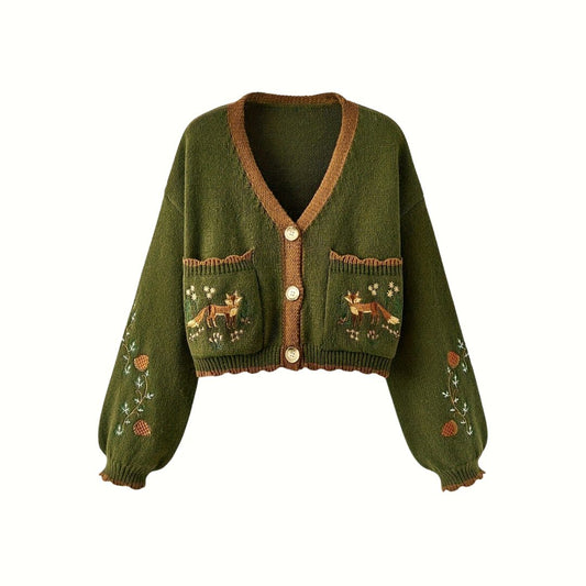 Button Front Embroidered Sweater