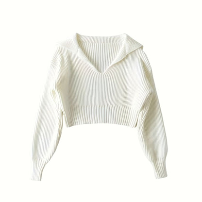 Solid Crop Rib Knit Sweater