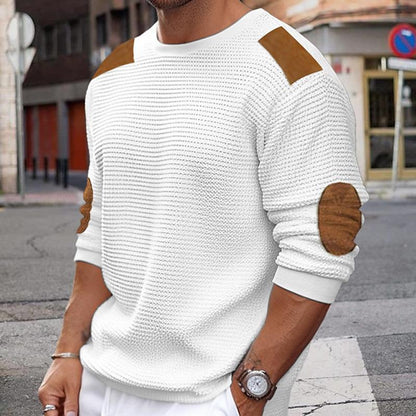 Men's Casual Round Neck Long Sleeve Patchwork Slim Pullover Knitted Sweater